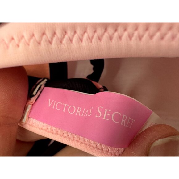 Victoria's Secret The Fabulous Bikini Top Womens 34C Pink Black Push-Up Bra Chic - Picture 3 of 7